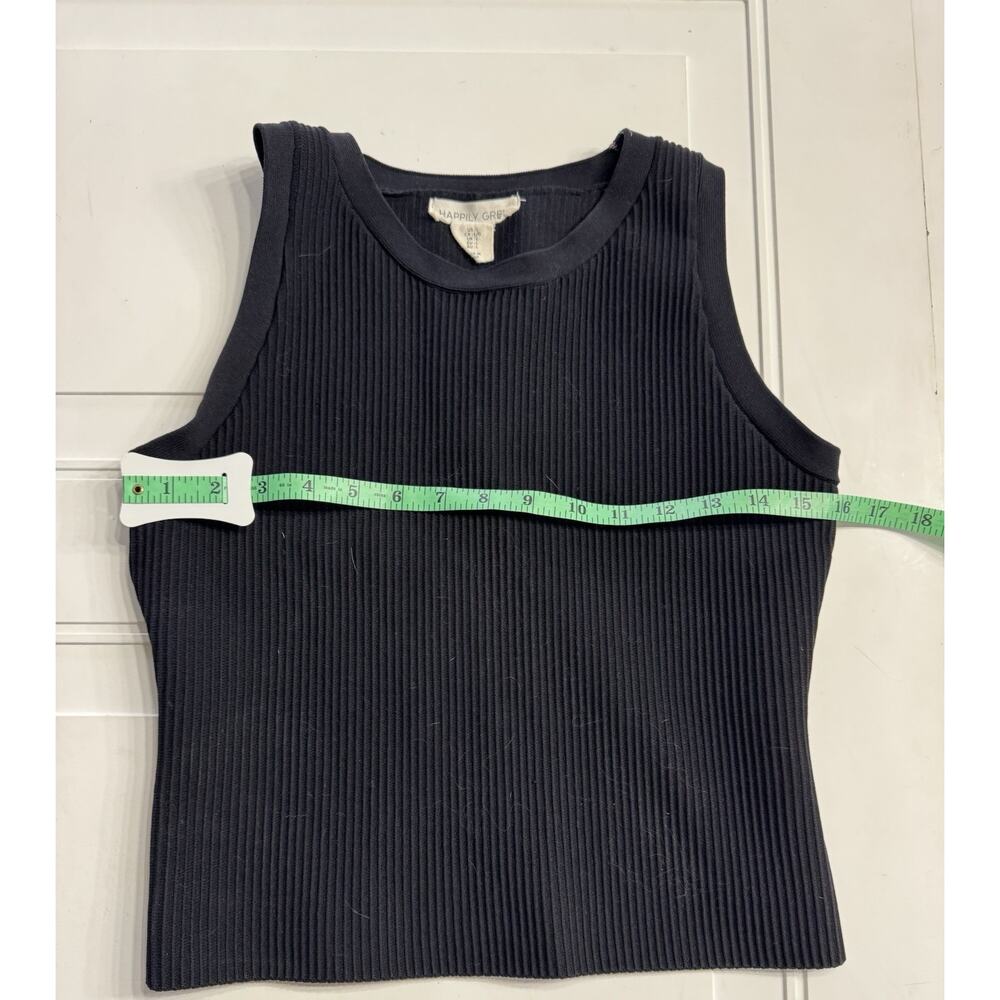Happily Grey Womens Sz L Black Tank Top Sleeveless Cropped Ribbed Knit Stretch - Picture 4 of 5
